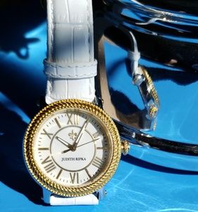 Judith Ripka Diamonique White Leather Watch